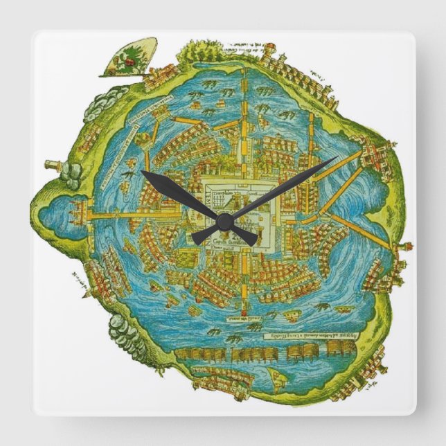 Tenochtilan Karta Wall Clock Fyrkantig Klocka (Framsida)