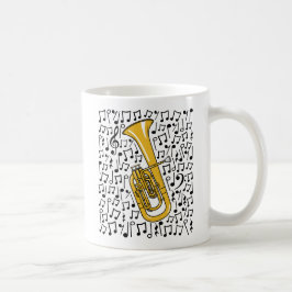Tenor Horn with Musik noter, Brass Musician Kaffemugg
