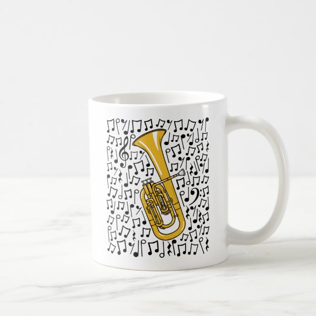 Tenor Horn with Musik noter, Brass Musician Kaffemugg (Höger)