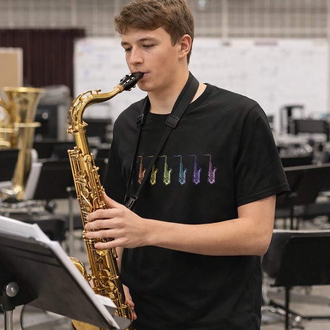 Tenor Saxophone Rainbow  T Shirt (A shirt with a rainbow of tenor saxophones.)