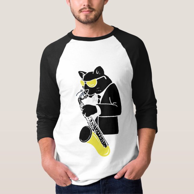 TenorSaxkatt - gult T Shirt (Framsida)
