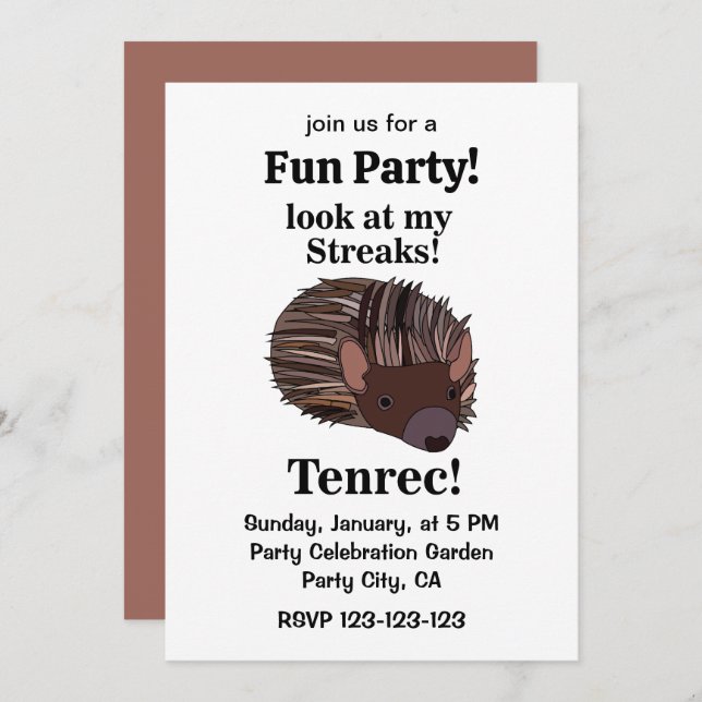 Tenrec Animal Funny Party Inbjudningar (Fram/baksida)