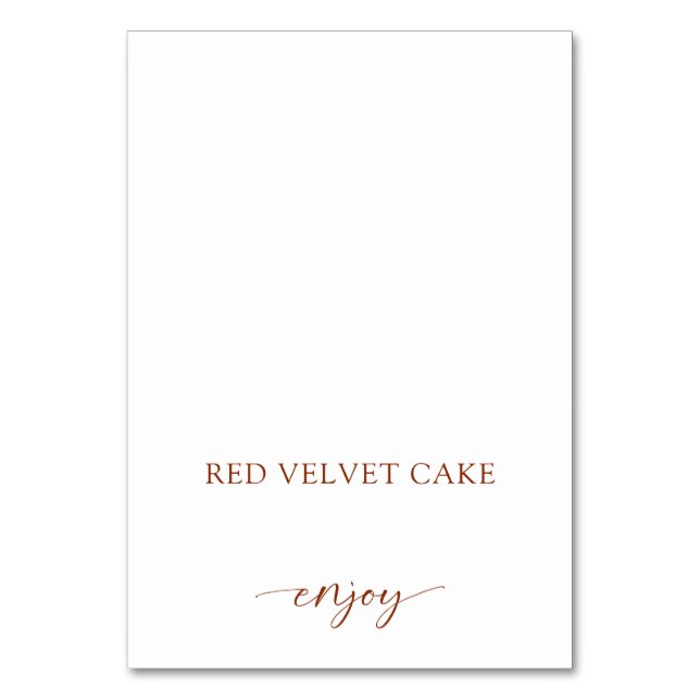 Tent Food Label Bröllop Buffet Terracotta Rust Bordsnummer (Framsidan)