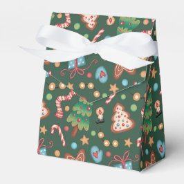 Tent Party Favor Gift Box Green Christmas Pattern Presentaskar