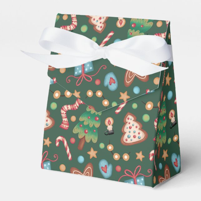 Tent Party Favor Gift Box Green Christmas Pattern Presentaskar (Framsidan Sidan)
