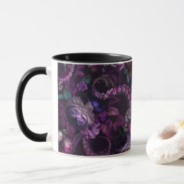 Tentacle-Rosa med gotin Mörk med blommor Mugg