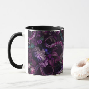 Tentacle-Rosa med gotin Mörk med blommor Mugg