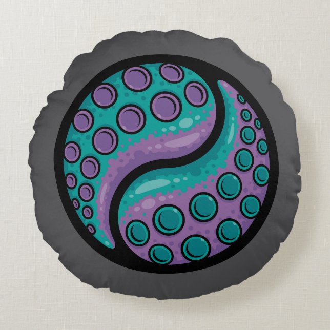 Tentacle Yin Yang Rund Kudde (Framsidan)