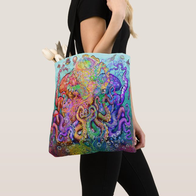 Tentacles Tote Bag Tygkasse (Närbild)