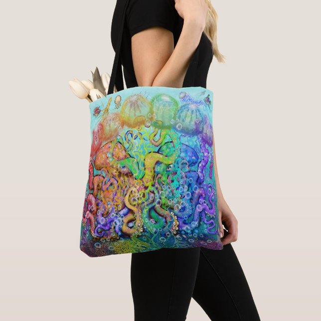 Tentacles Tote Bag Tygkasse (Närbild)