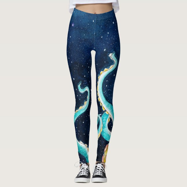 Tentakler Galaxy Stars vattenfärg Leggings (Framsida)