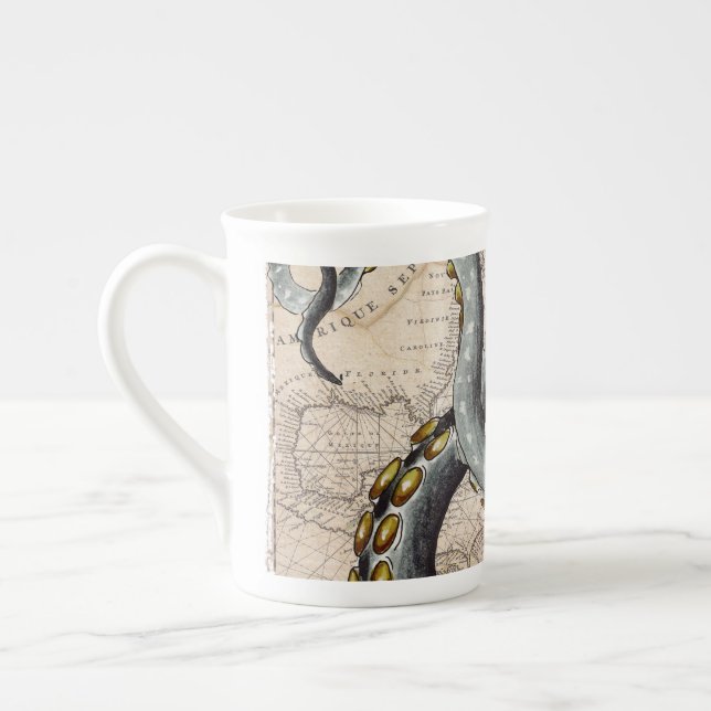 Tentakles Grått Karta Vintage Benporslin Mugg (Vänster)