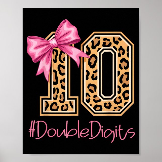 Tenth Years Old Girl Birthday Bow Coquette Leopard Poster (Framsidan)