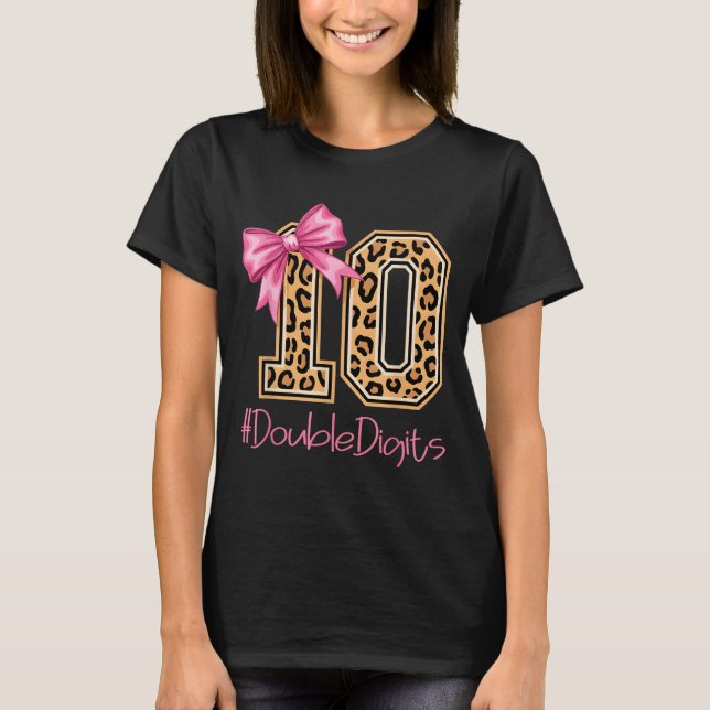 Tenth Years Old Girl Birthday Bow Coquette Leopard T Shirt (Framsida)
