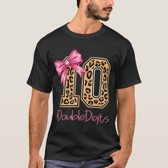 Tenth Years Old Girl Birthday Bow Coquette Leopard T Shirt (Framsida)