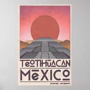 Teotihuacan-väggkonst, geometrisk pyramid, dämpad poster