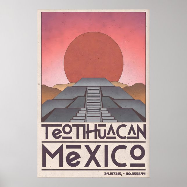 Teotihuacan-väggkonst, geometrisk pyramid, dämpad poster (Framsidan)