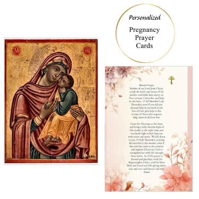 Teotokos Kristus Child Gravid Prayer Card Placeringskort (Skapare uppladdad)