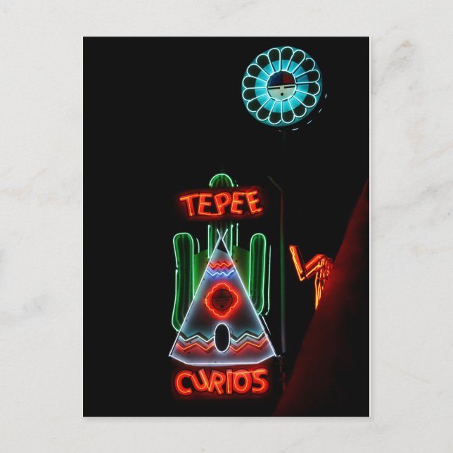 Tepee Curios Neon Sign, Tucumcari, N.M. Vykort (Framsida)