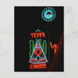 Tepee Curios Neonljusskylt, Tucumcari, N.M. Vykort