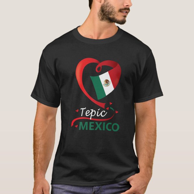 Tepic Nayarit Mexico Heart Flagga Mexicana Corazon T Shirt (Framsida)