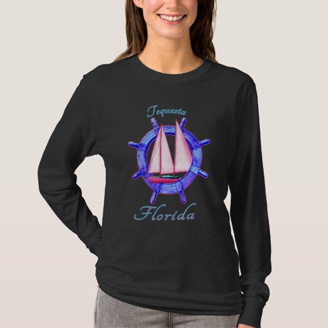 Tequesta Florida Sailboat Vacation Nautica T Shirt (Framsida)