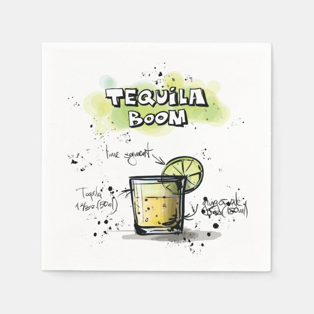Tequila Boom Drink Recipe Cocktail Napkin Pappersservett (Framsidan)