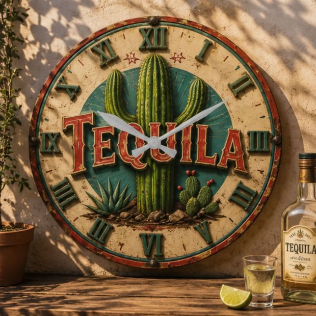 Tequila Cactus Rustic Mexican Bar Desert Home Gift Stor Klocka (Skapare uppladdad)
