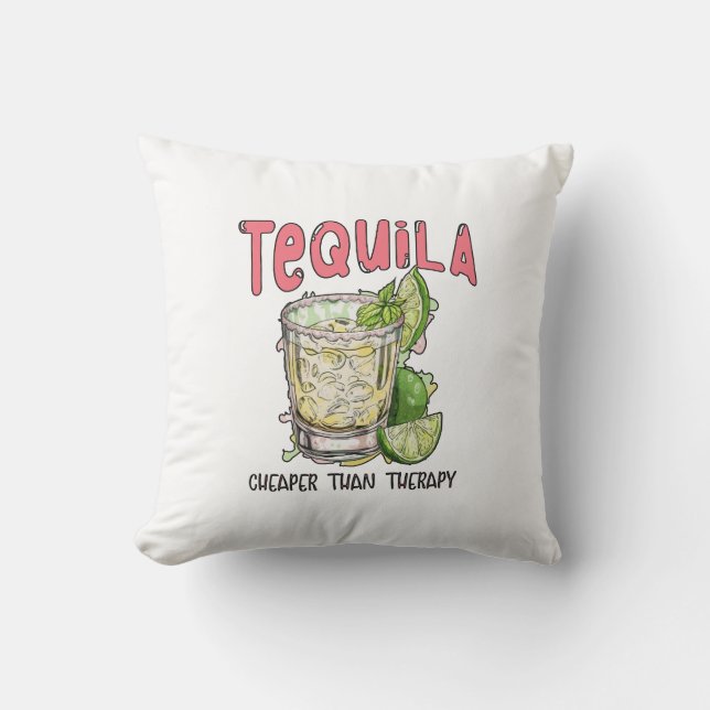 Tequila Cheaper Than Therapy Funny Tequila Mexican Kudde (Framsida)