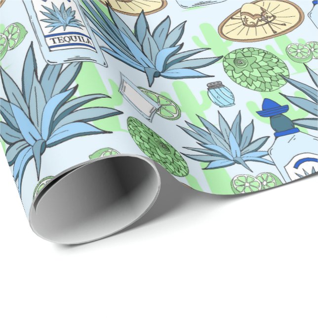 Tequila Drink Blue Agave Cactus Patterned Presentpapper (Rullad Hörn)