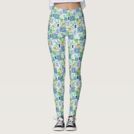 Tequila Drinker Blue Agave Cactus och Sombreros Leggings