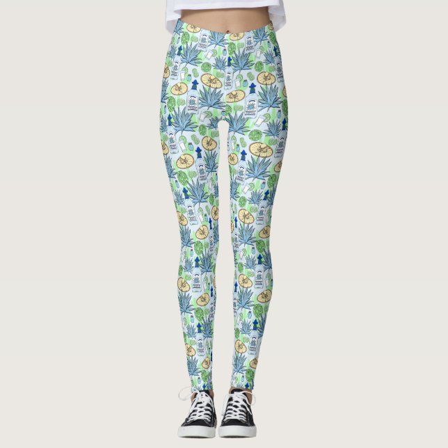 Tequila Drinker Blue Agave Cactus och Sombreros Leggings (Framsida)