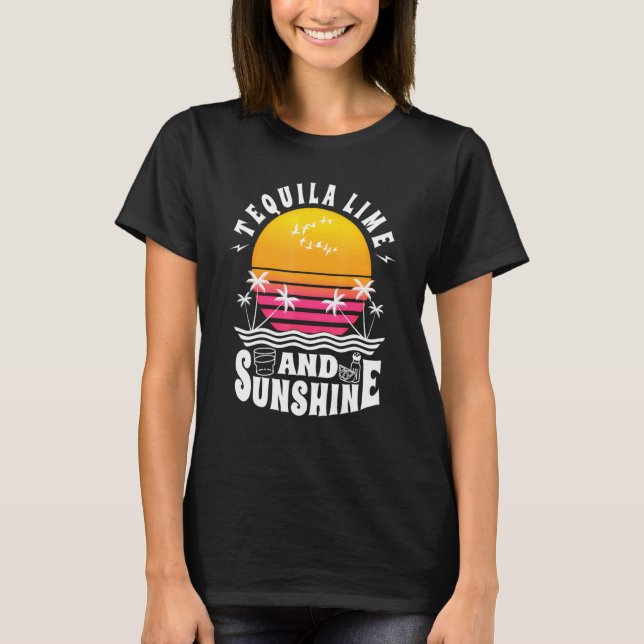 Tequila Lime and Sunshine Retro Sunset Summer Drin T Shirt (Framsida)