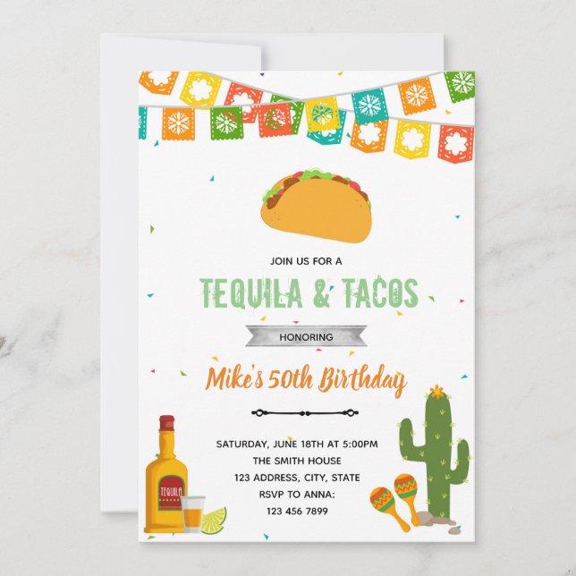 Tequila och tacos fiesta inbjudan (Framsida)