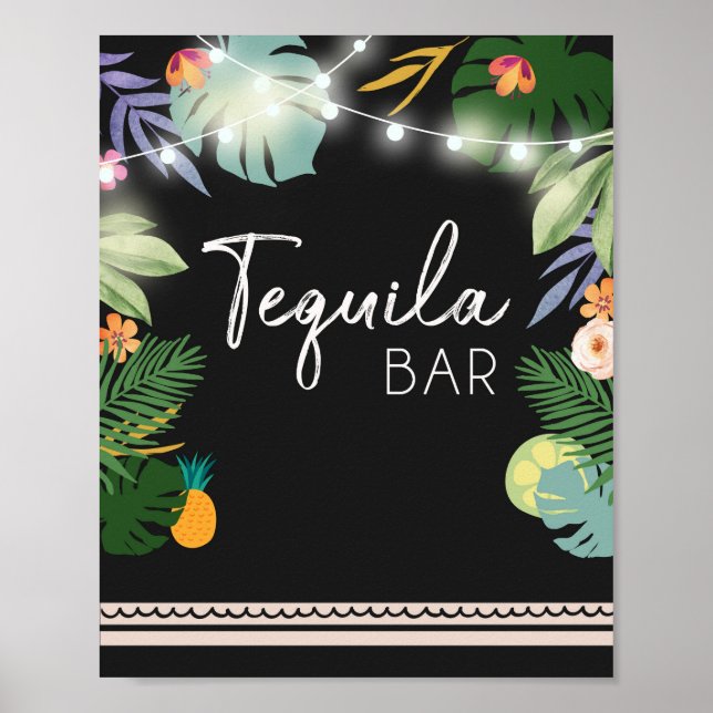 Tequila Pub Luau Tropical Birthday Shower-skylt Poster (Framsidan)