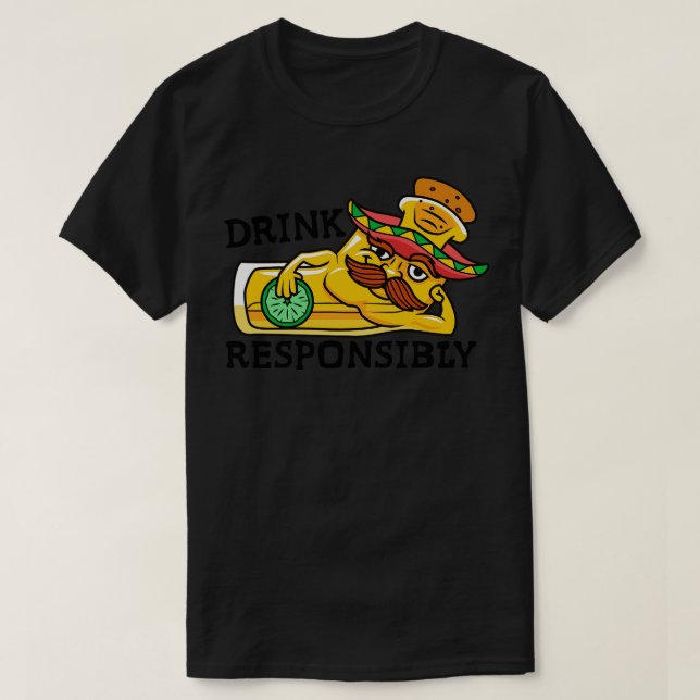 Tequila Shot med Sombrero Drink Respon T Shirt (Design framsida)