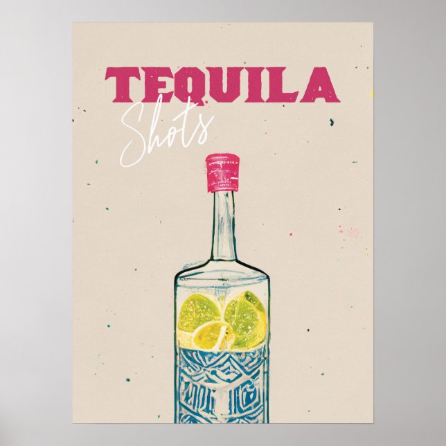 Tequila Shots Retro Pub Art Rosa Mexikanskt Poster (Framsidan)