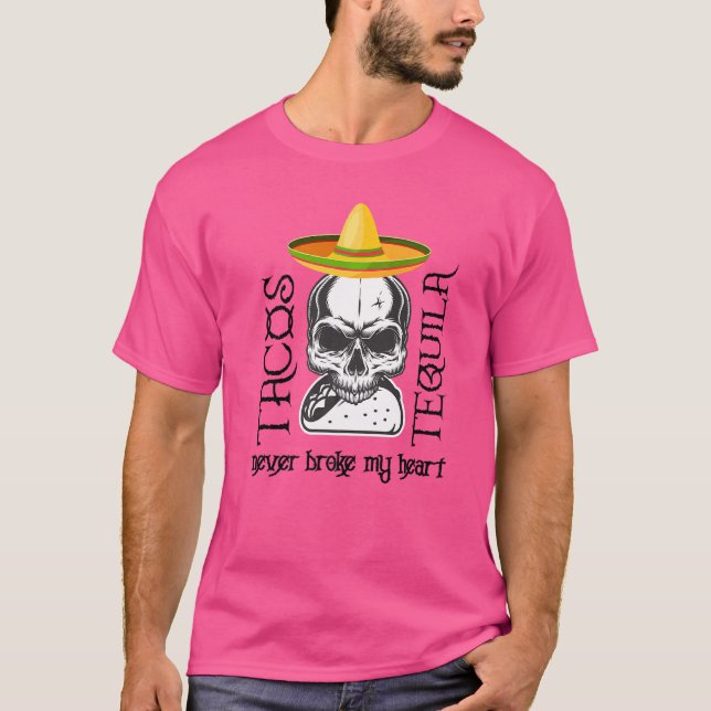 Tequila Skull Tequila och Tacos Fattigare aldrig m T Shirt (Framsida)