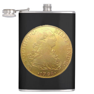Tequila Spain Guld Doubloon på svart kolv Fickplunta
