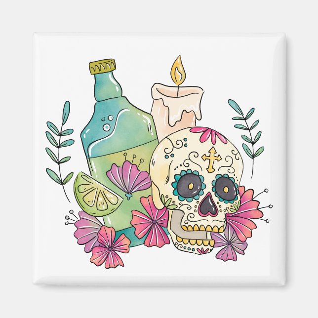 Tequila Sugar Skull Magnet (Framsidan)