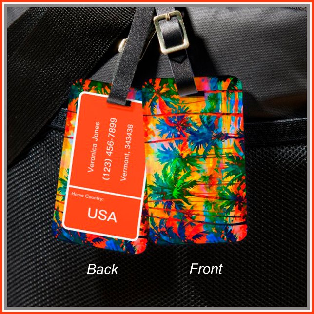 [Tequila Sunrise] Bright Tropical Island Vacation Bagagebricka (Customize all the text & colors on the back of this tag. )