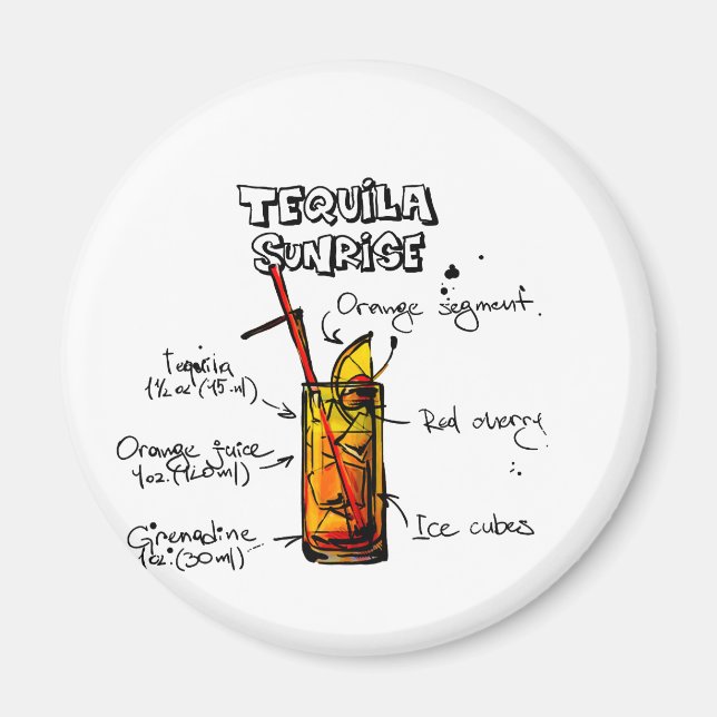 Tequila Sunrise Cocktail Recipe Magnet (Framsidan)