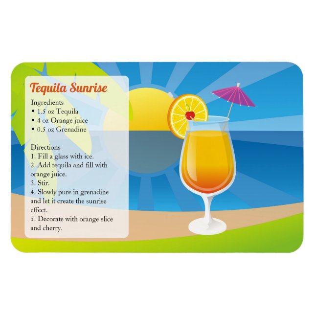 Tequila Sunrise Cocktail Recipe Magnet (Horisontell)