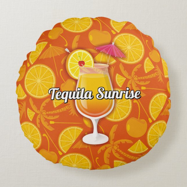 Tequila Sunrise Cocktail Rund Kudde (Framsidan)