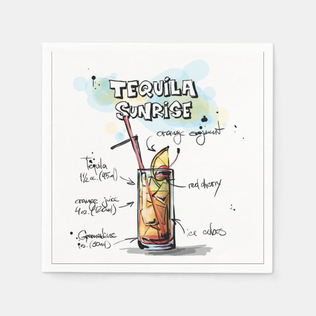 Tequila Sunrise Drink Recipe Cocktail Napkin Pappersservett (Framsidan)