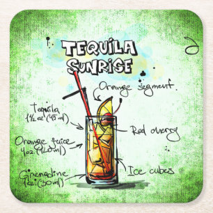 Tequila Sunrise Drink Recipe Underlägg Papper Kvadrat