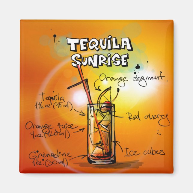 Tequila Sunrise Recipe Tropical Drink Magnet (Framsidan)