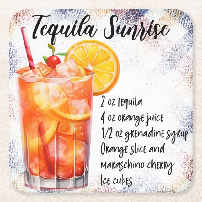 Tequila Sunrise Underlägg Papper Kvadrat (Framsidan)