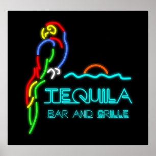 Tequilapuben och skyddsgallerneon undertecknar poster