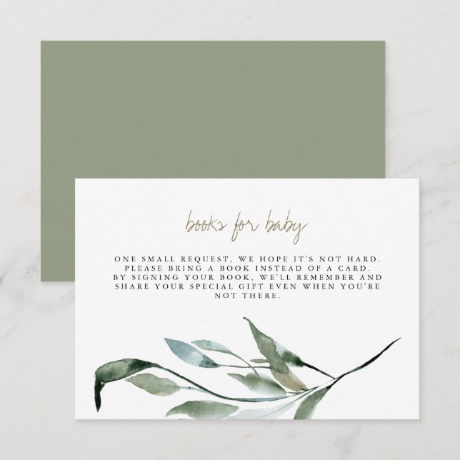 Tera - Boho Greenery Guld Bokar för Baby-kort Inbjudningar (Fram/baksida)